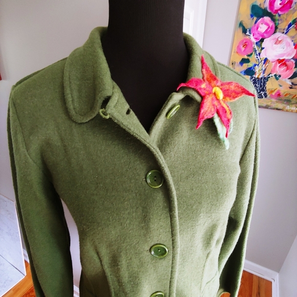 Talbots Petites Green Alpaca Blend Jacket Size L - Picture 3 of 12